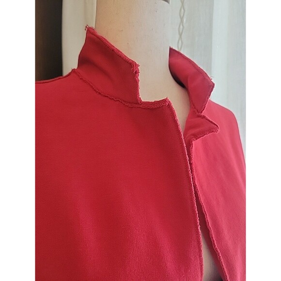 White Lotus Jersey‎ Stretch Blazer Rolled Hem Pockets Wood Metal Buttons Small - Picture 3 of 14